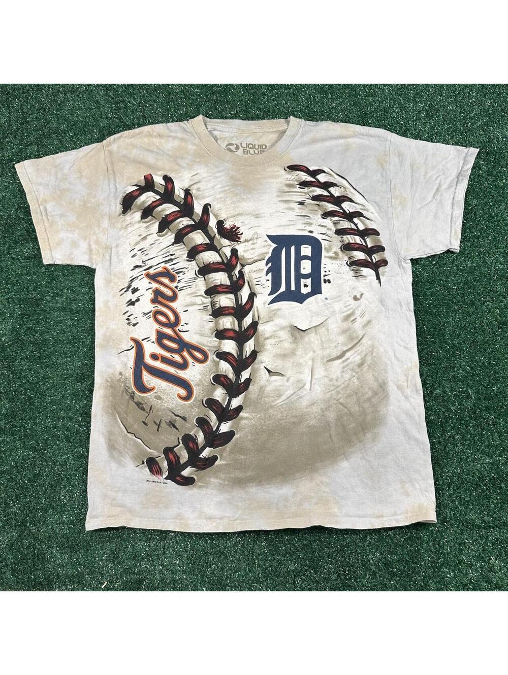 Liquid blue 2014 Detroit Tigers baseball tee light blue and cream color large